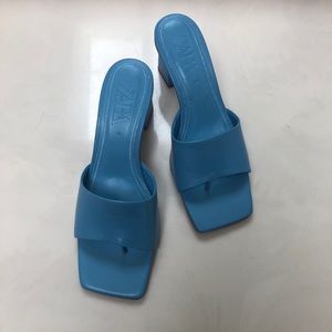 Blue Zara square-toe mules